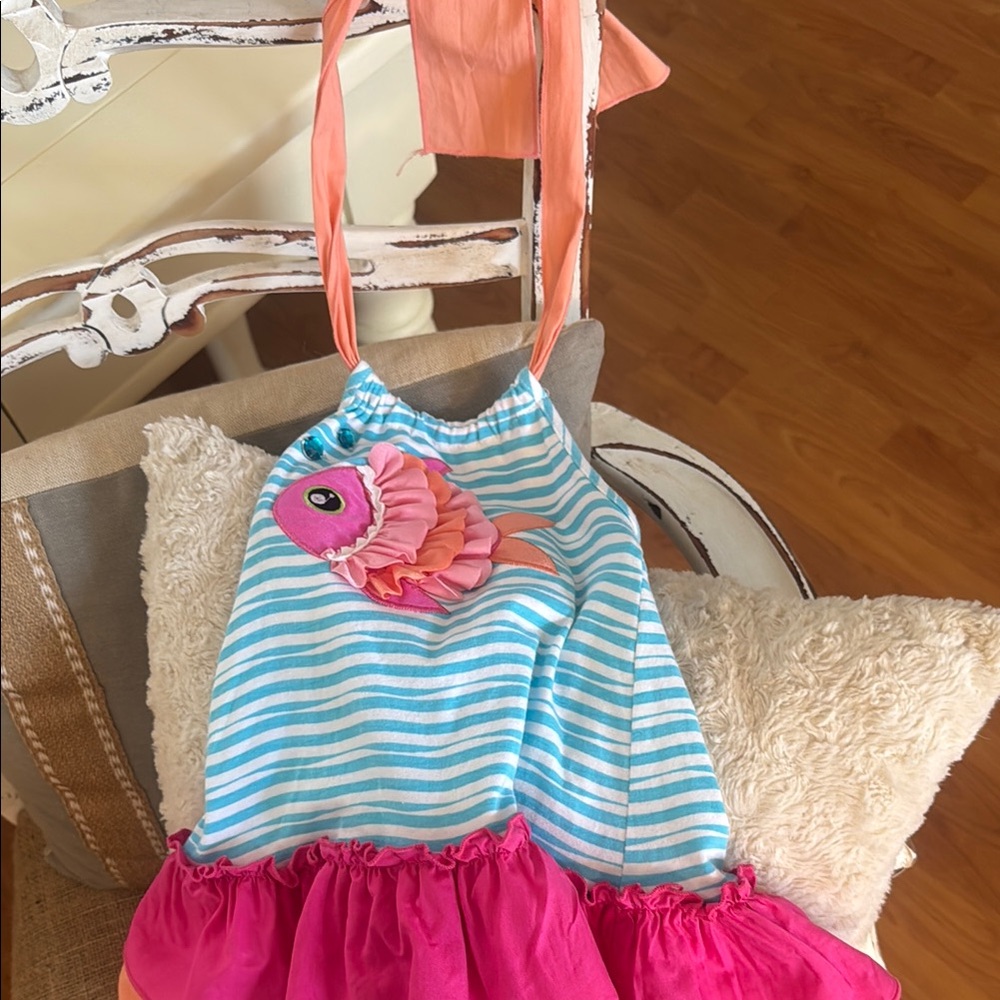 Charming Striped Blue and Pink Fish Dress for Kids